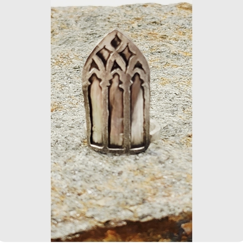 CATHEDRAL GOTHIC WINDOW TRACERY RING HANDMADE IN RECYCLED STERLING SILVER SZ 7 - Picture 4 of 6